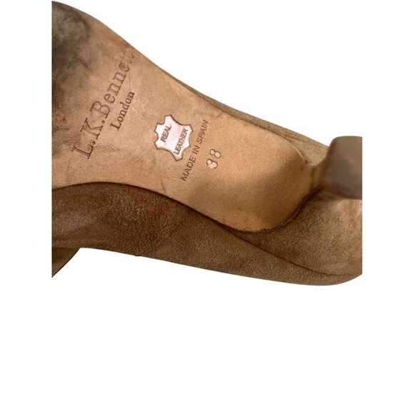 LK BENNETT Tan Suede Kitten Loafers Heels Size US 8 / 38 - Picture 4 of 9